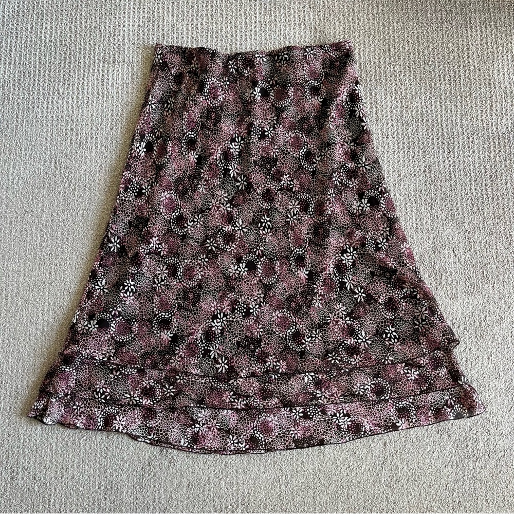 Pink and brown floral print maxi skirt